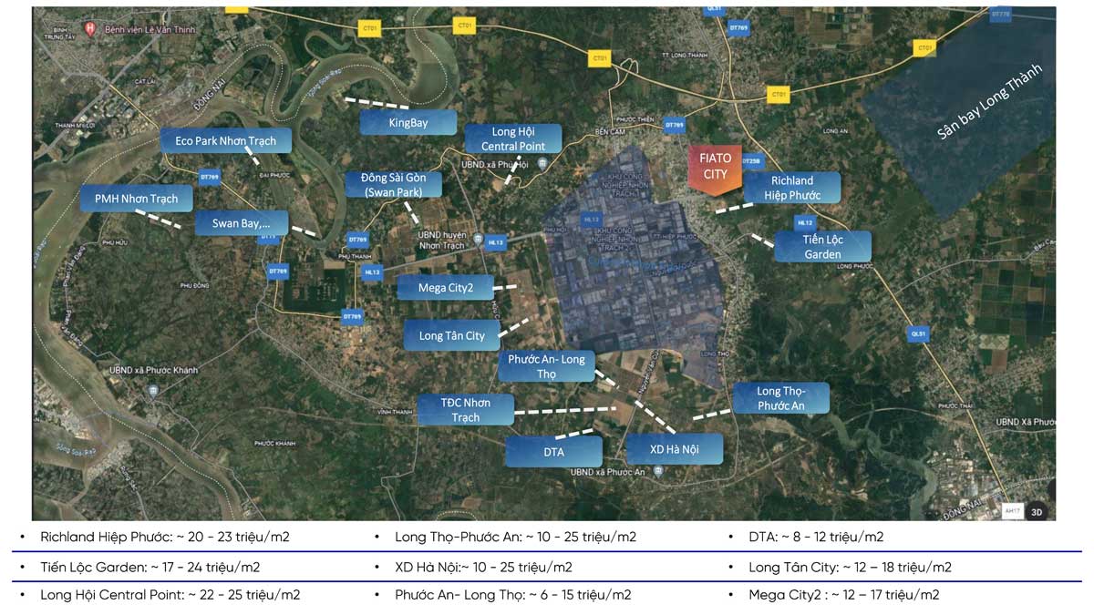Selling price of projects around Fiato City Nhon Trach Selling price of projects around Fiato City Nhon Trach