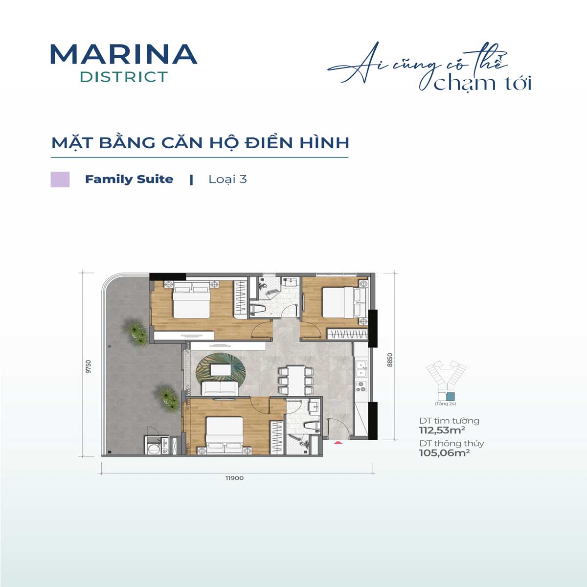 Apartment floor plan 112.53m2 Marina District - Marina District Quy Nhon