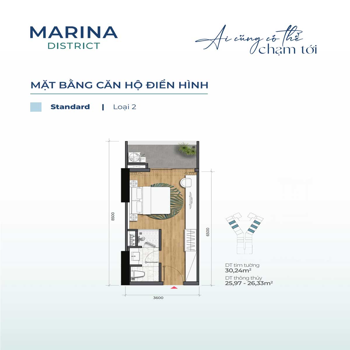 Floor plan of Apartment 30.34m2 Marina District - Marina District Quy Nhon