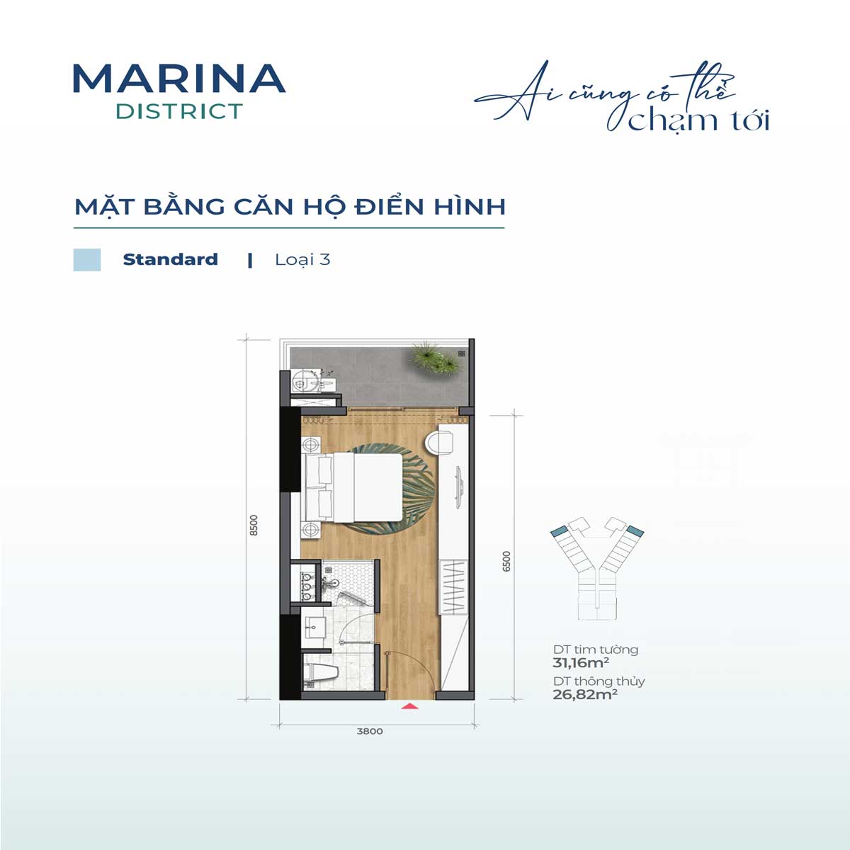 Apartment floor plan 31.16m2 Marina District - Marina District Quy Nhon