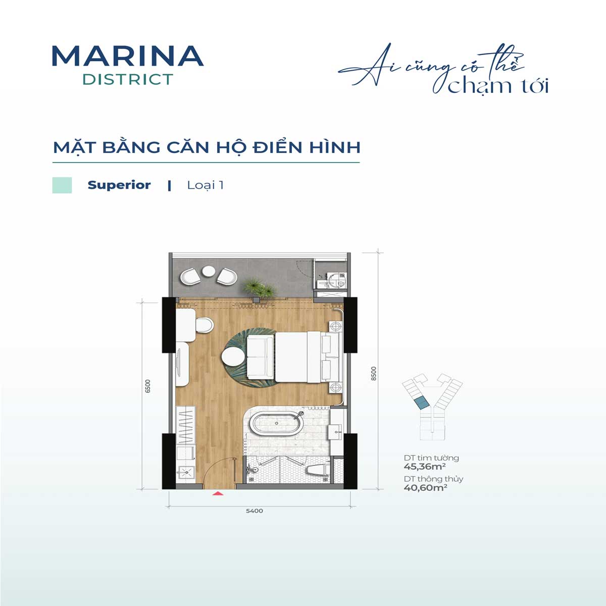 Apartment floor plan 45.36m2 Marina District - Marina District Quy Nhon