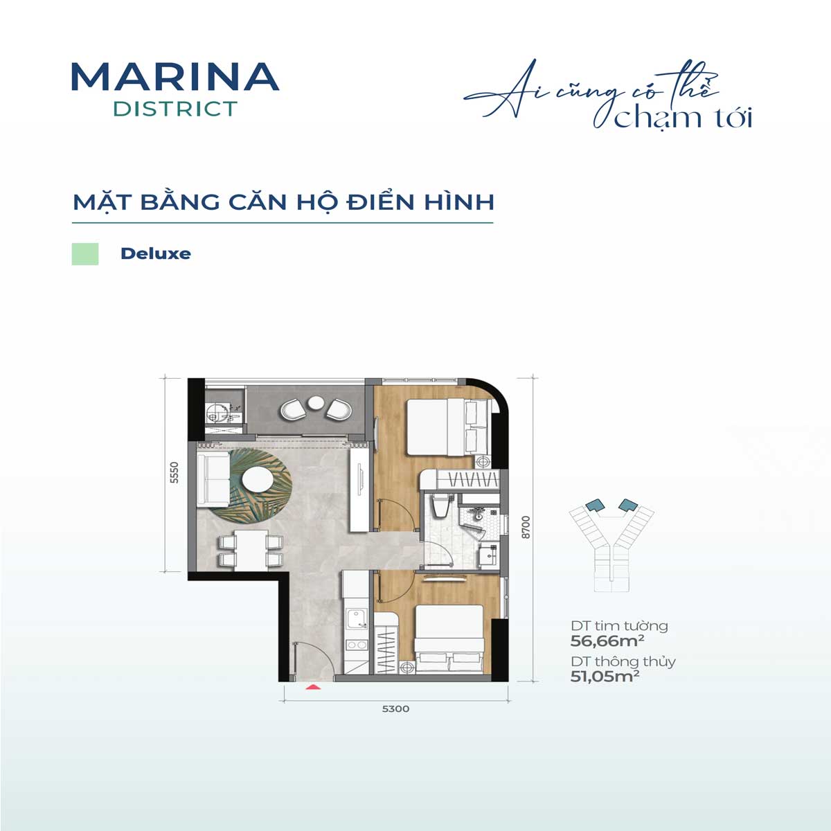 Apartment floor plan 56.66m2 Marina District - Marina District Quy Nhon