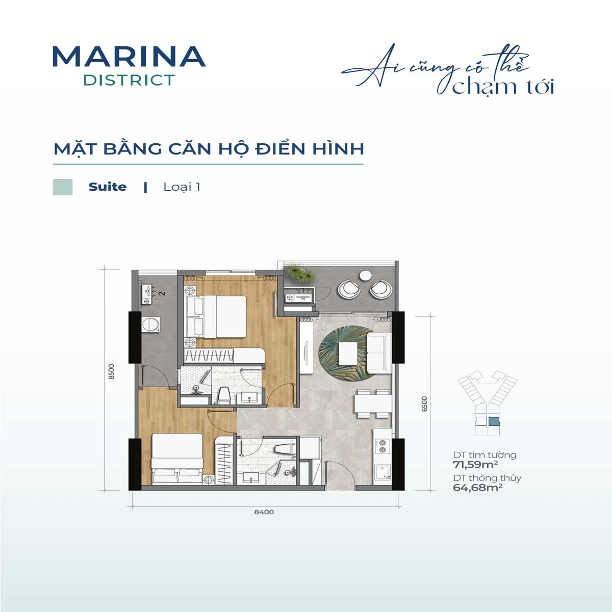 Apartment floor plan 71.59m2 Marina District - Marina District Quy Nhon