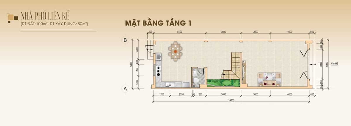 Floor plan of 1st floor of STC Long Thanh townhouses - STC Long Thanh