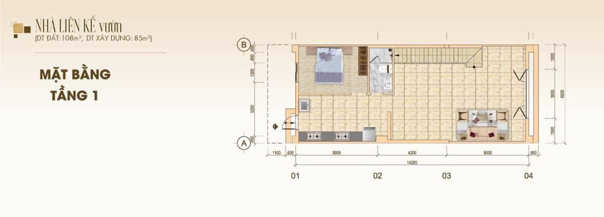 Floor plan of 1st floor of garden townhouse stc long thanh 1 - STC Long Thanh