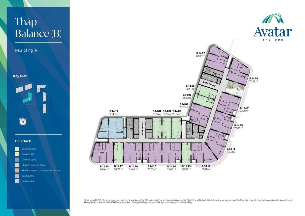 Floor Plan of 14th Floor, B-Balance Tower, Avatar Thu Duc Project Floor Plan of 14th Floor, B-Balance Tower, Avatar Thu Duc Project
