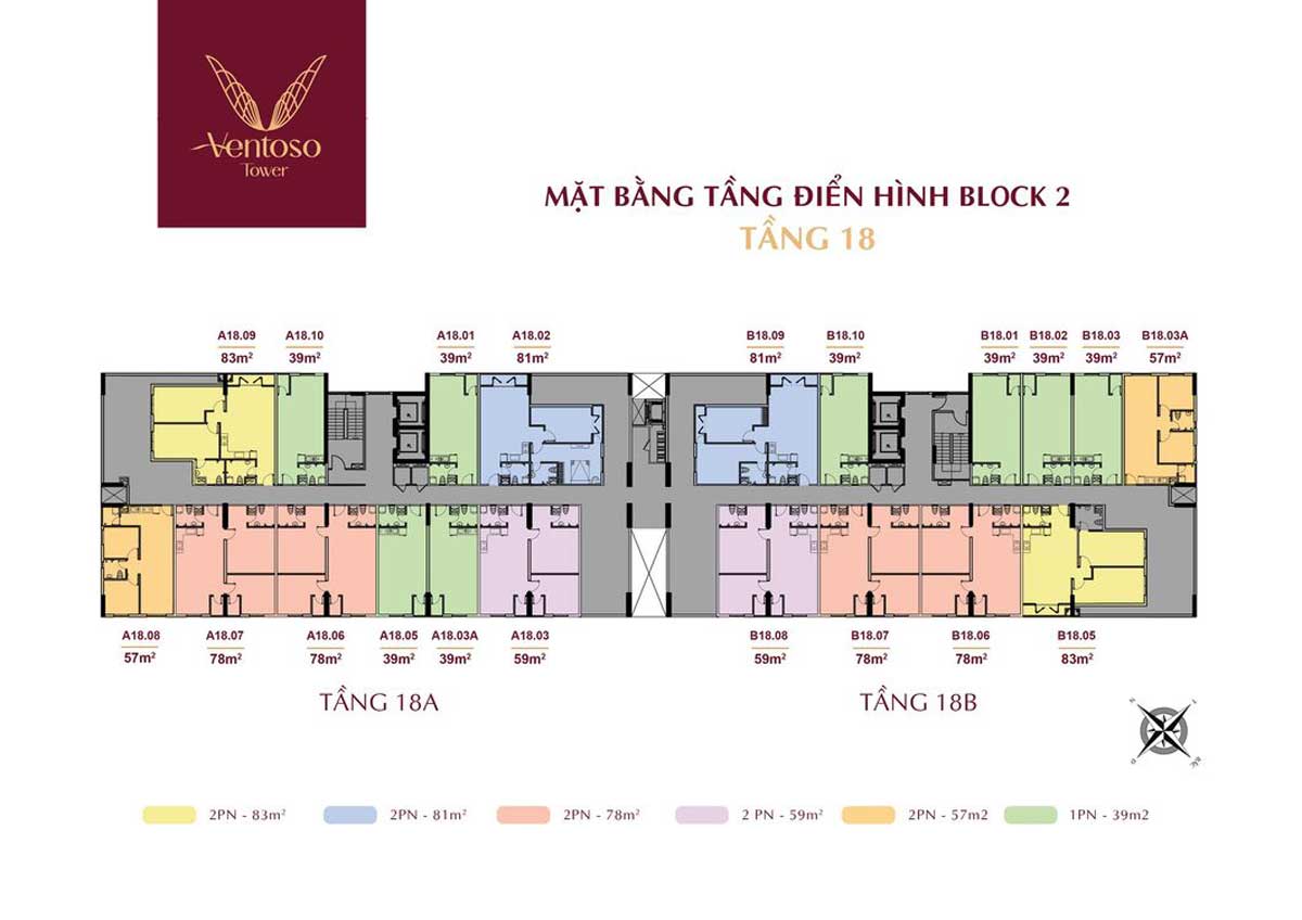 Mặt bằng Tầng 18 Dự án Căn hộ Ventoso Tower Dĩ An Bình Dương Mặt bằng Tầng 18 Dự án Căn hộ Ventoso Tower Dĩ An Bình Dương