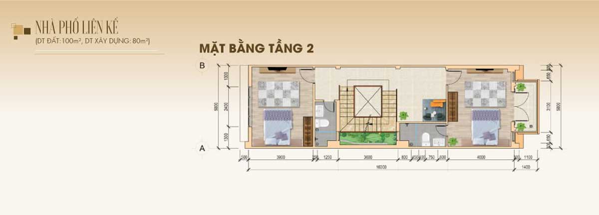 Floor plan of 2nd floor of STC Long Thanh townhouses - STC Long Thanh