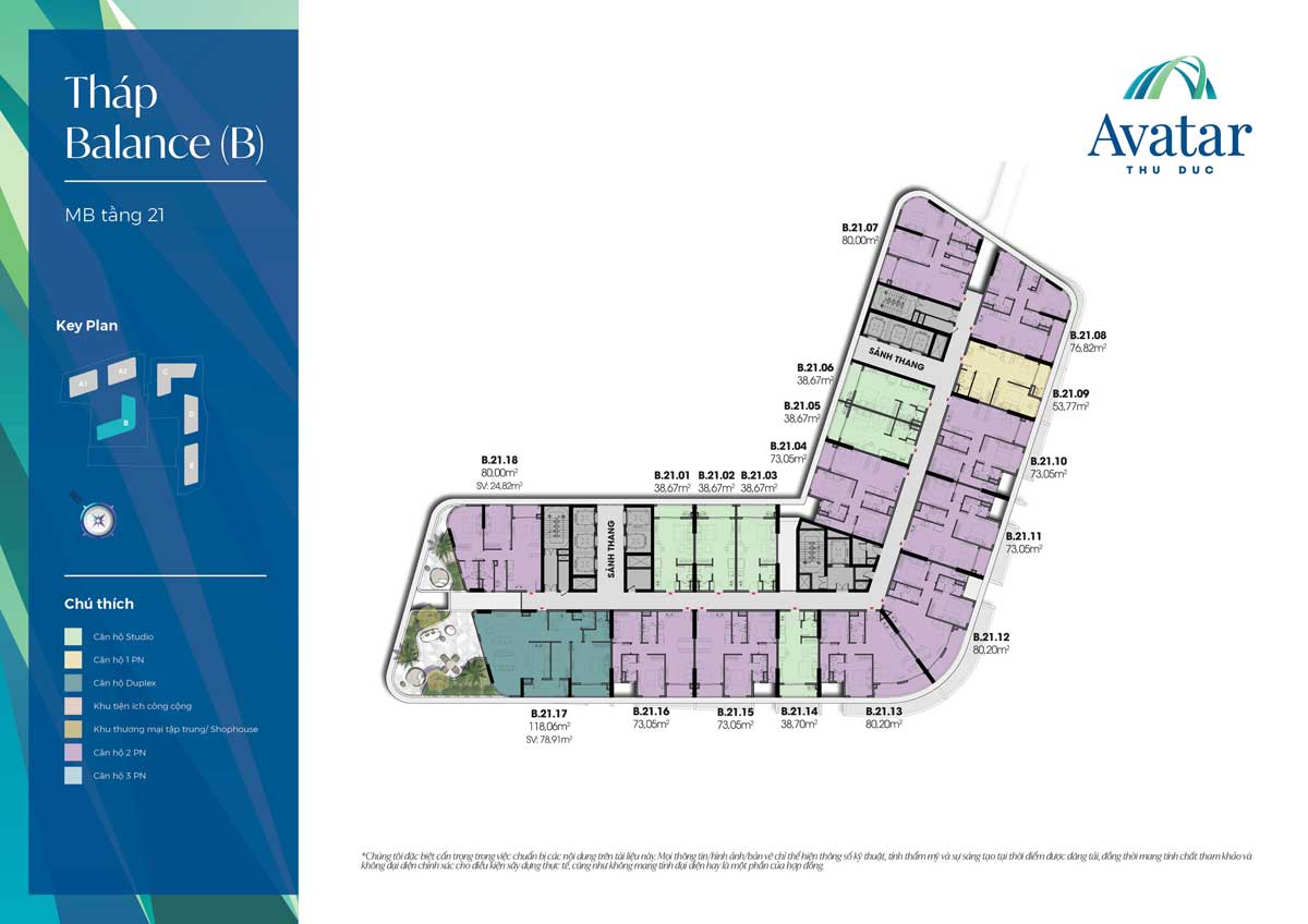 Floor Plan of 21st Floor, B-Balance Tower, Avatar Thu Duc Project Floor Plan of 21st Floor, B-Balance Tower, Avatar Thu Duc Project