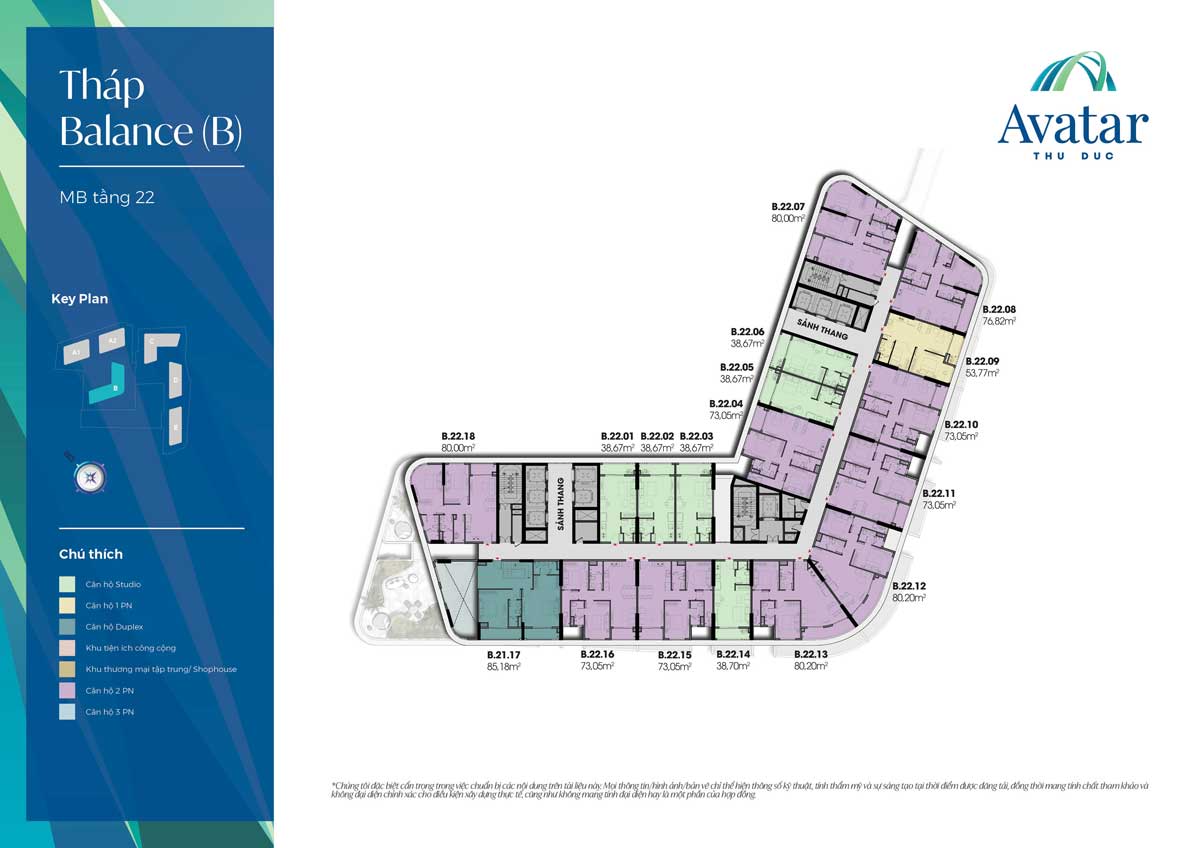 Floor Plan of 22nd Floor, B-Balance Tower, Avatar Thu Duc Project Floor Plan of 22nd Floor, B-Balance Tower, Avatar Thu Duc Project
