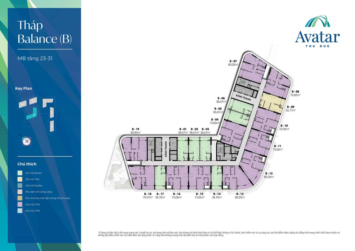 Floor plan of 23-31st floors, B-Balance Tower, Avatar Thu Duc Project Floor plan of 23-31st floors, B-Balance Tower, Avatar Thu Duc Project