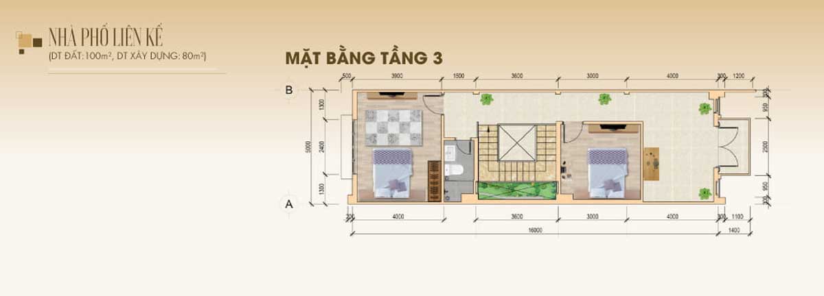Floor plan of 3rd floor of STC Long Thanh townhouses - STC Long Thanh
