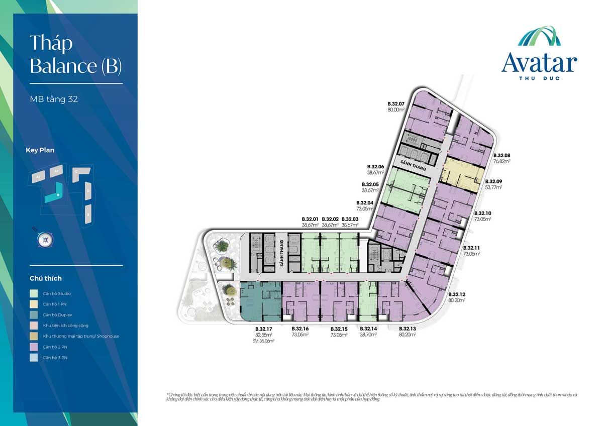 Floor plan of 32nd floor, B-Balance Tower, Avatar Thu Duc Project Floor plan of 32nd floor, B-Balance Tower, Avatar Thu Duc Project