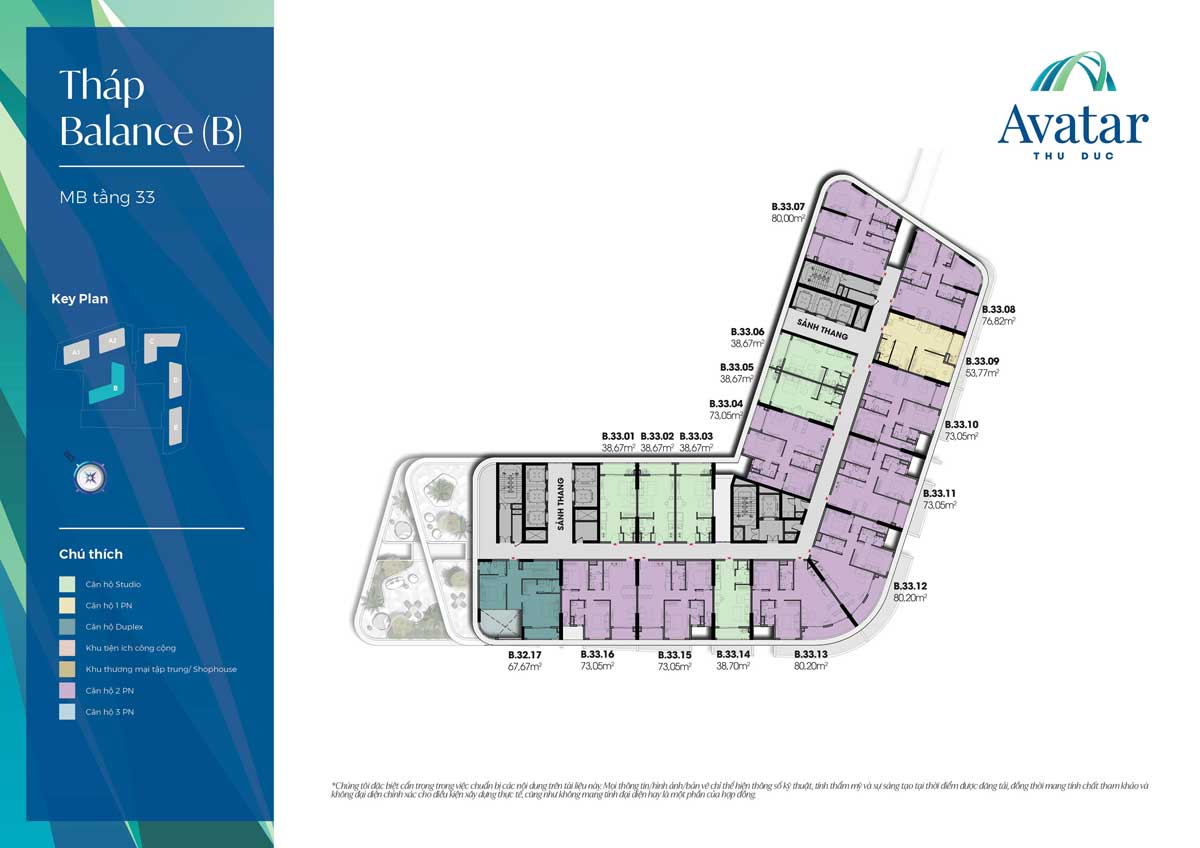 Floor plan of 33rd floor, B-Balance Tower, Avatar Thu Duc Project Floor plan of 33rd floor, B-Balance Tower, Avatar Thu Duc Project