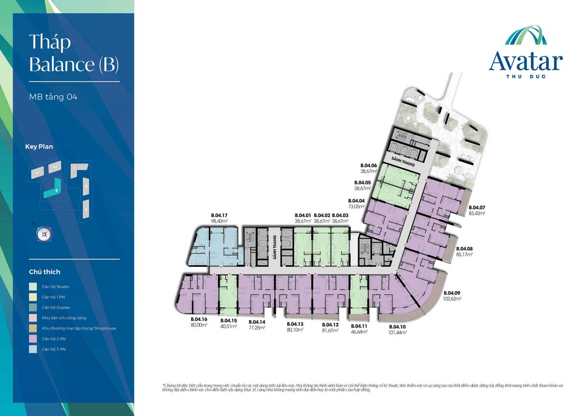 Floor Plan of 4th Floor, B-Balance Tower, Avatar Thu Duc Project Floor Plan of 4th Floor, B-Balance Tower, Avatar Thu Duc Project