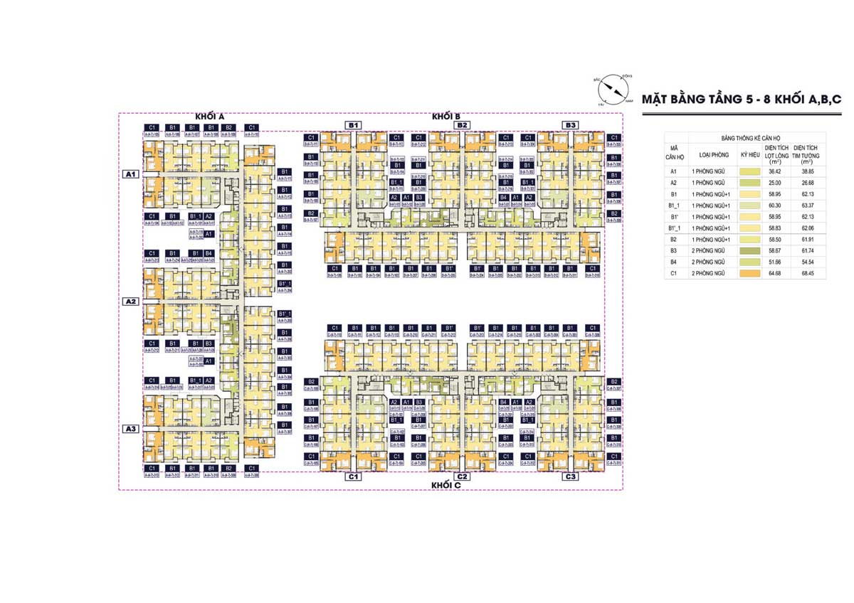 Floor plan of floors 5-8 of Thu Thiem Green House Apartment Project, District 2 Floor plan of floors 5-8 of Thu Thiem Green House Apartment Project, District 2