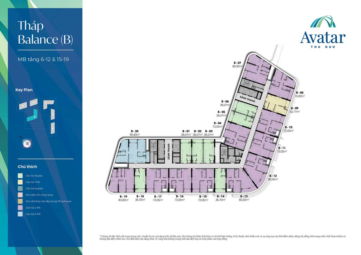 Floor plan of 6th-12th-15th-19th floors, B-Balance Tower, Avatar Thu Duc Project Floor plan of 6th-12th-15th-19th floors, B-Balance Tower, Avatar Thu Duc Project