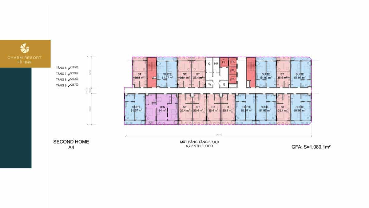 Floor plan of 6th-7th-8th-9th floor of The Sea Class Ho Tram Apartment