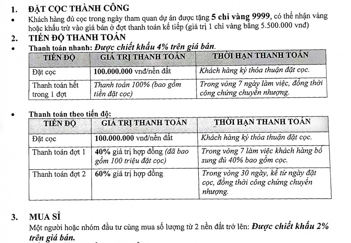 Payment method for Lai Uyen Bau Bang Project Land - Lai Uyen Bau Bang Urban Area Project