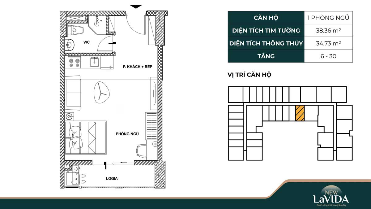 New Lavida Design of 1-bedroom apartment 38m2 New Lavida Binh Duong Social Housing Apartment - New Lavida