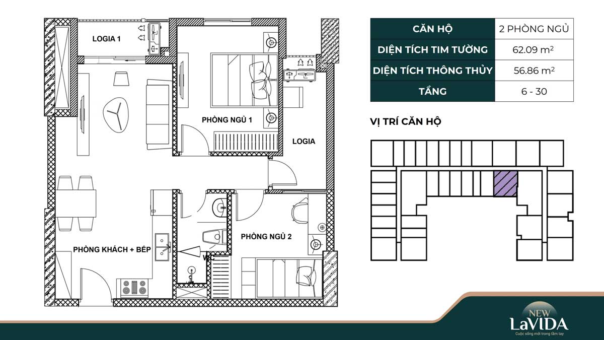 New Lavida Apartment Design 2 bedrooms 62m2 New Lavida Binh Duong Social Housing Apartment - New Lavida
