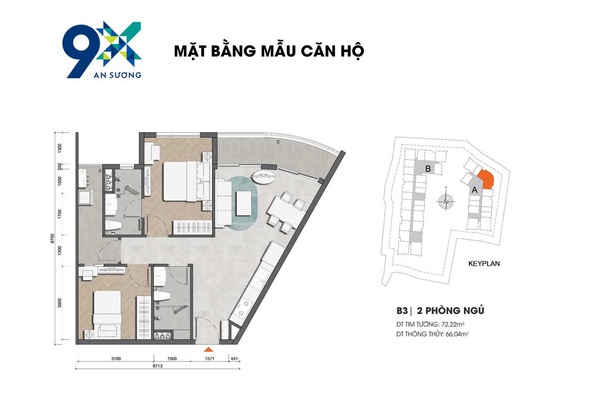 Apartment Design B3 2PN 72.22m2 9X An Suong Hoc Mon Apartment Design B3 2PN 72.22m2 9X An Suong Hoc Mon