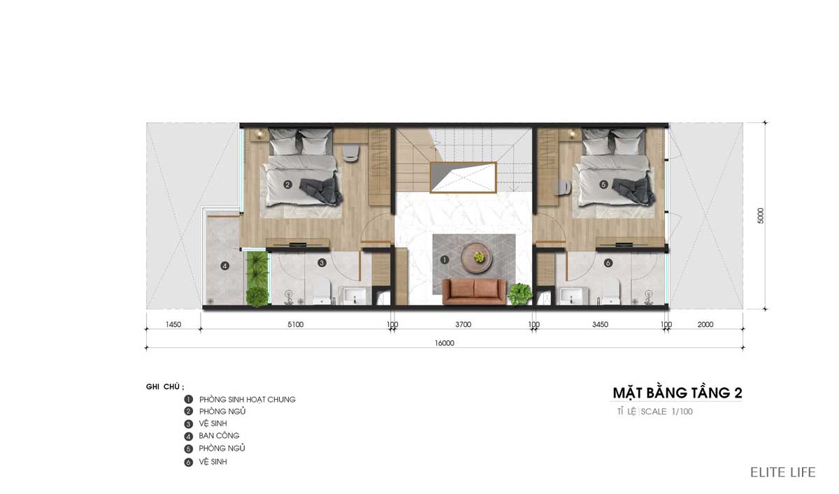 thiet ke mat bang tang 2 nha pho elite life long an - Elite Life Long Hậu Long An