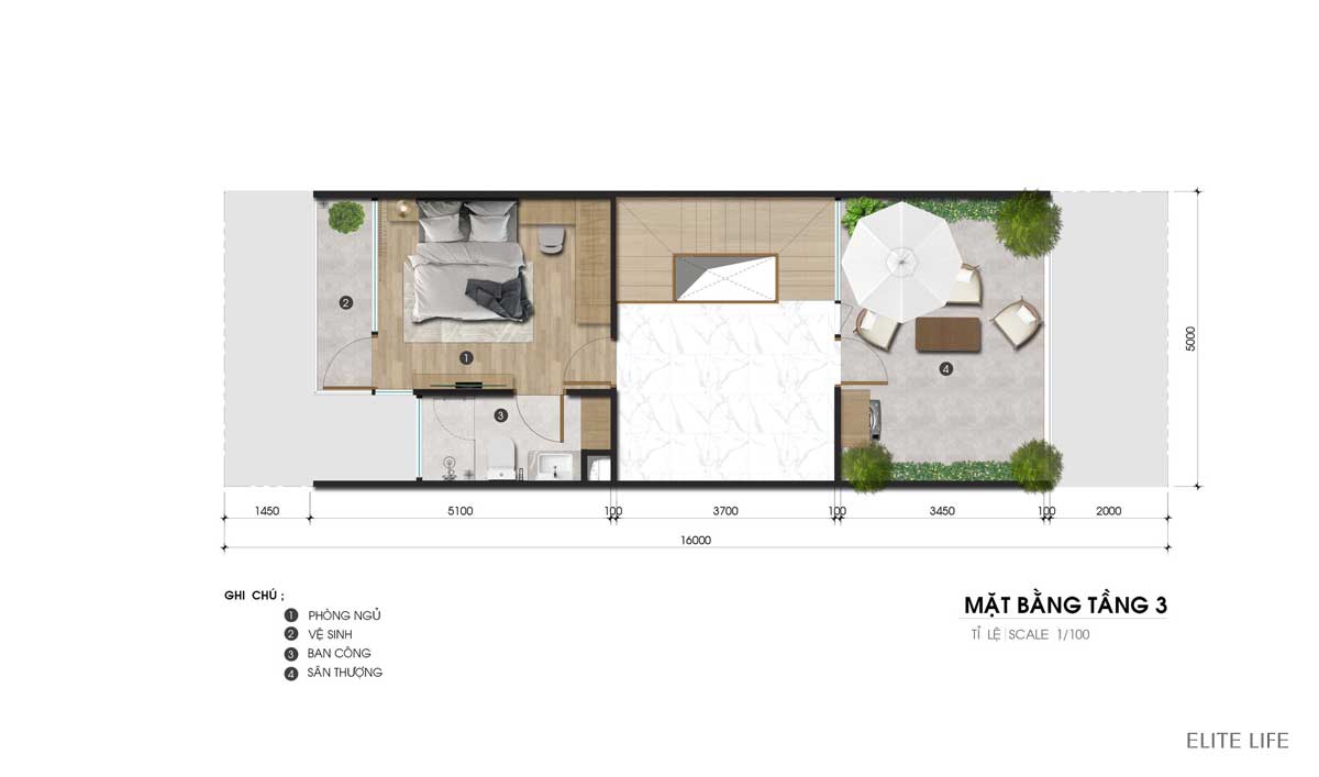 thiet ke mat bang tang 3 nha pho elite life long an - Elite Life Long Hậu Long An