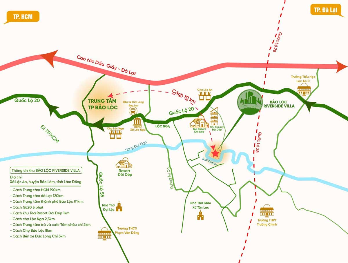 Location of Bao Loc Riverside Villa Location of Bao Loc Riverside Villa