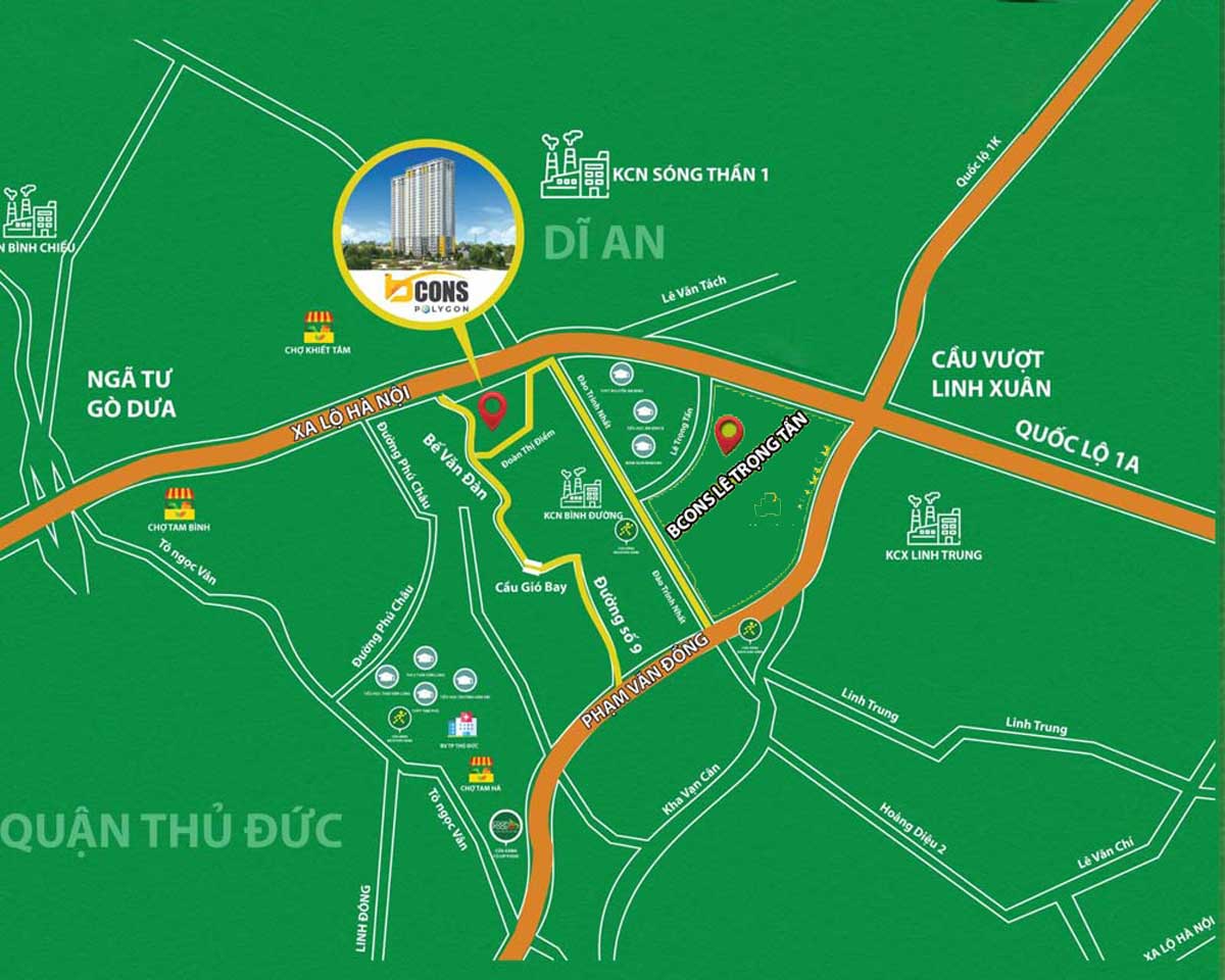 Location of Bcons Le Trong Tan Apartment Project, Di An, Binh Duong Location of Bcons Le Trong Tan Apartment Project, Di An, Binh Duong
