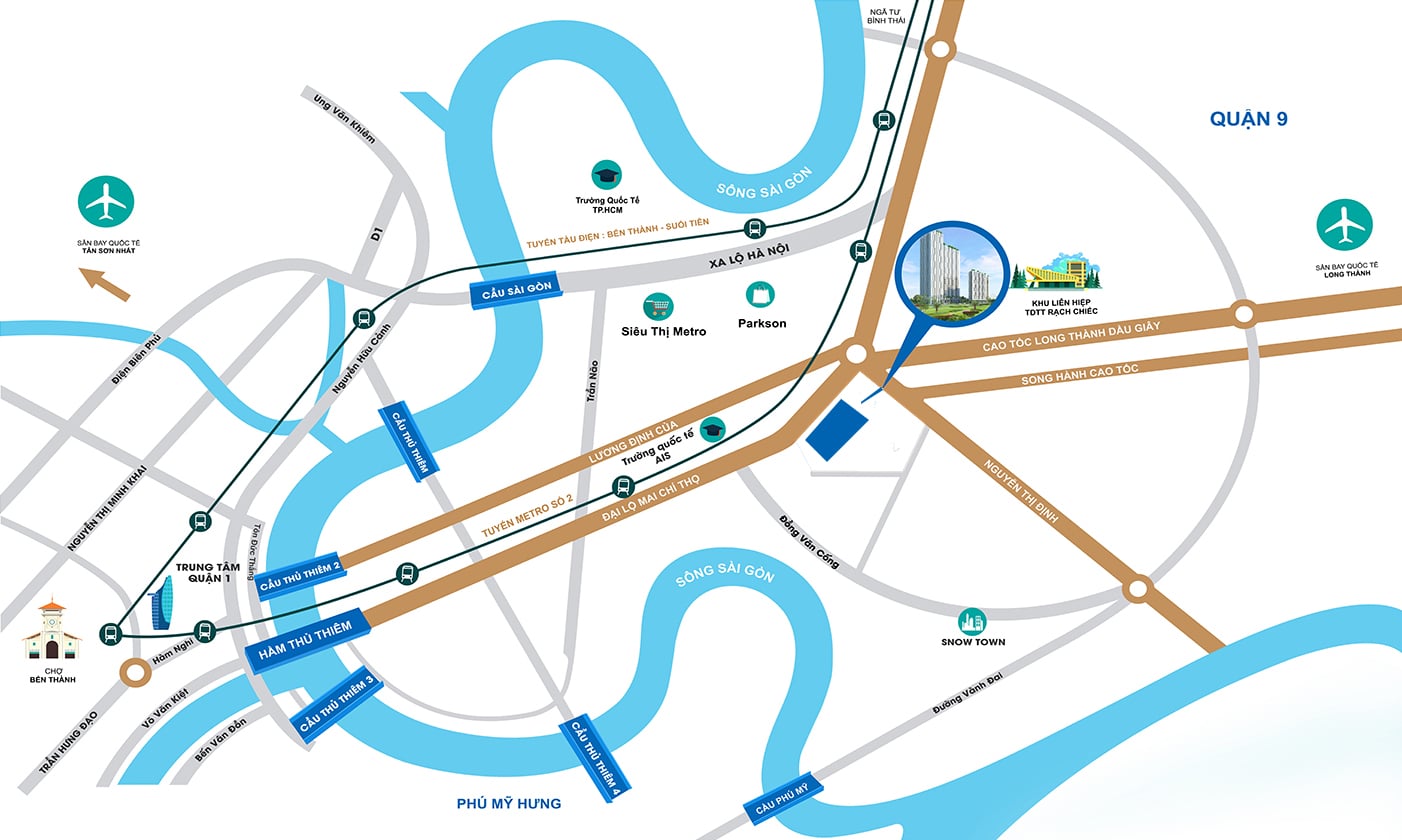 Location of Green Diamond Mai Chi Tho Project, District 2