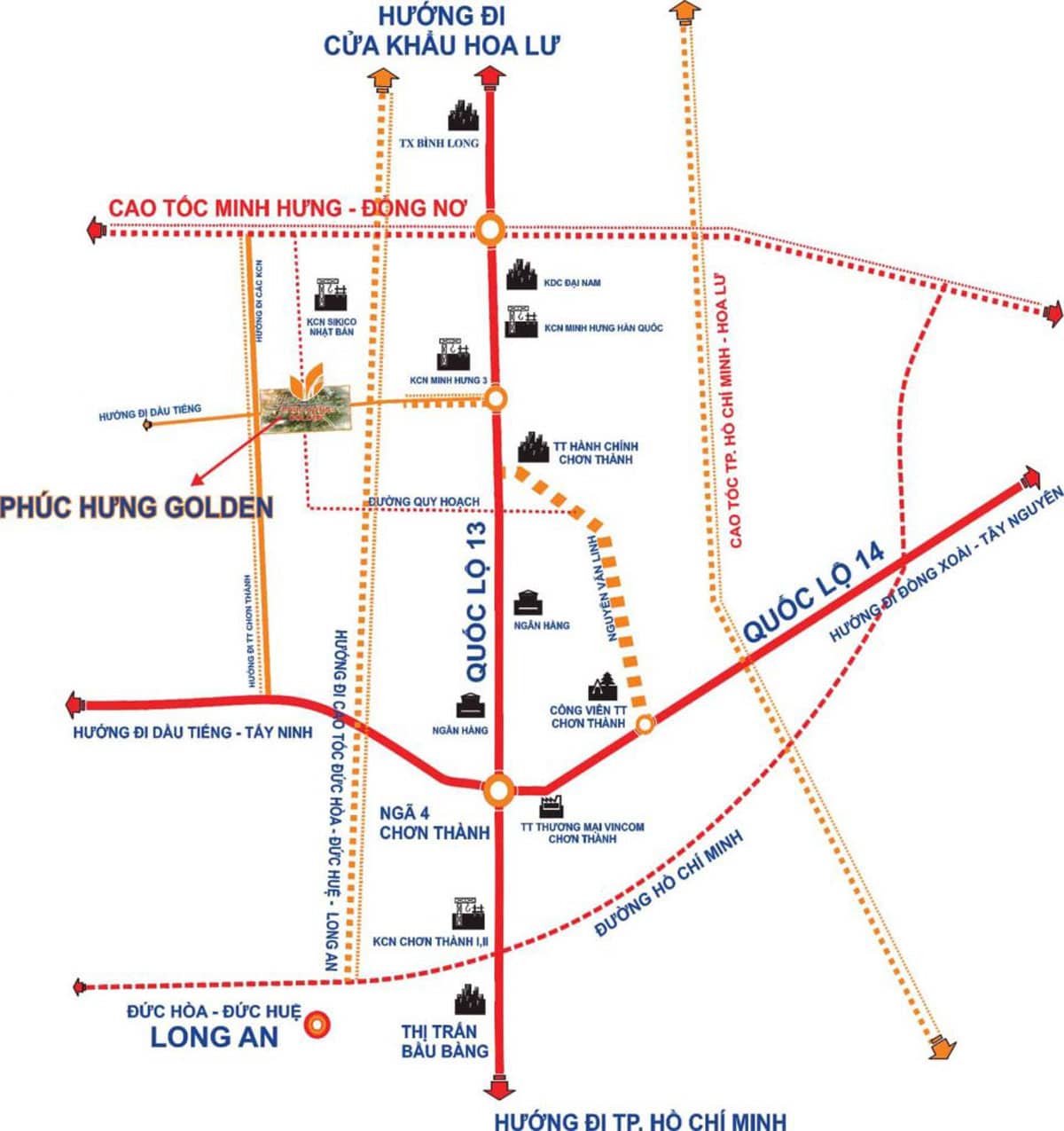Location of Phuc Hung Golden Binh Phuoc Project