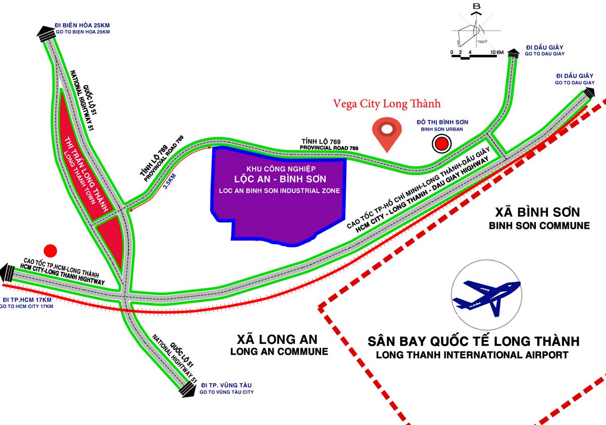Location of Vega City Long Thanh Dong Nai Project