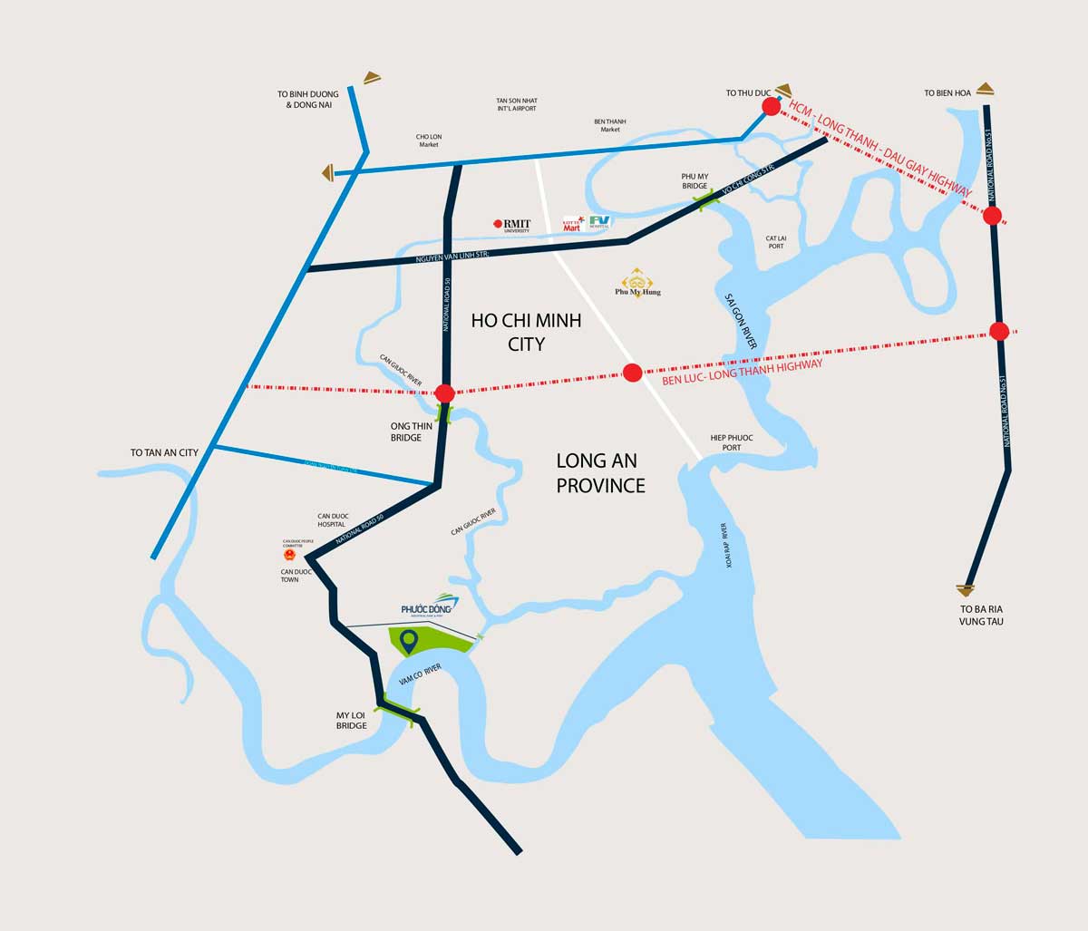 Location of Phuoc Dong Port Industrial Park in Long An